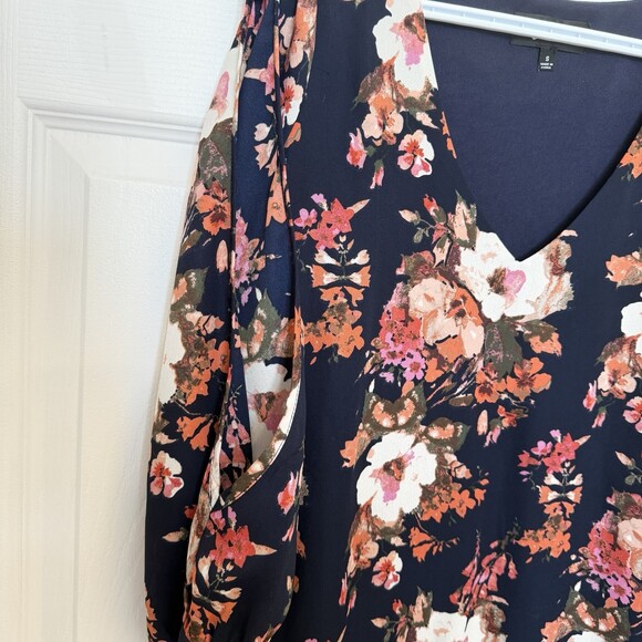 Lulus Dress V-Neck Cold Shoulder Shifting Dears Navy Blue Floral 3/4 Sleeve S - Picture 12 of 12